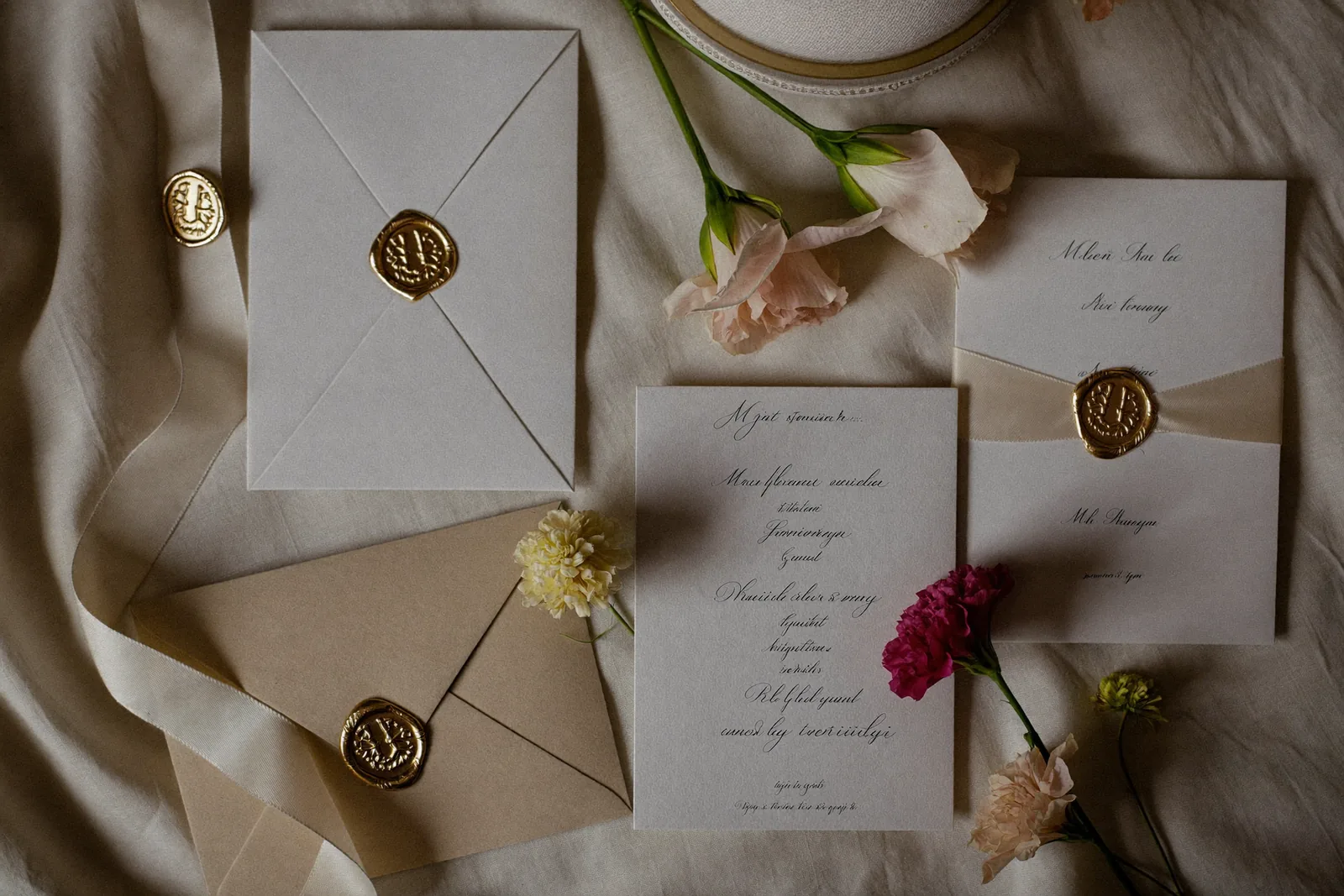 Wedding stationery and details flatlay