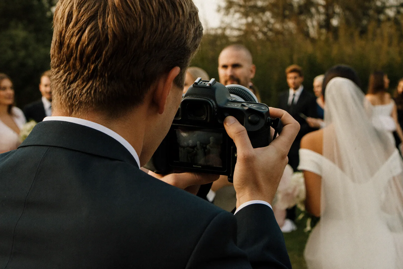 Behind the scenes of a wedding photo shoot